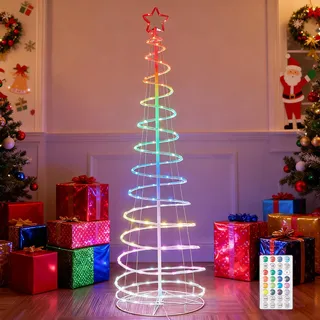 1.8M LED Spiral Weihnachtsbaum RGB Dimmbar Spiralbaum Faltbar Christbaum mit Fernbedienung für Innen Party Weihnachtsdeko - Bunt