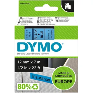 Dymo Original D1-Etikettenband | schwarz auf blau | 12 mm x 7 m