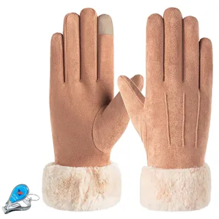 KXF Warme Winterhandschuhe für Damen, superweiches Wildleder, Touchscreen, Dickes Fleece gefüttert, Handschuhe, kaltes Wetter, Winddicht, Outdoor-Sport-Handschuhe (Khaki)