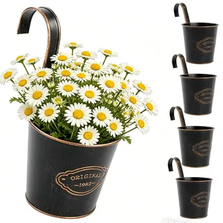 CITÉTOILE 4er Set Hängetöpfe Balkon mit Drainageloch, Blumentopf hängend Hängender, Kleiner Hängender Pflanztopf Blumentopf Metall, übertopf Hängend Blumentöpfe zum Aufhängen Vintage