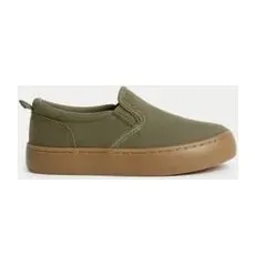 Boys M&S Collection Kids' FreshfeetTM Slip-on Shoes (4 Small - 13 Small) - Khaki, Khaki - 9 Small