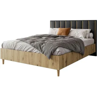 beautysofa Polsterbett STELLA 160x200cm - Designerbett mit Bettkasten, Lattenrost & einem Nachttisch - Artisan Schwarz (Jasmine 100) - Braun/Schwarz