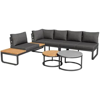 Redom Gartenmöbel-Set 123,5/58/66 cm mit 2 Sofas, Sessel, 2 Tischen, verzinktem Eisen und verstellbaren Füßen, Grau , Metall , Gartenmöbel, Gartengarnituren, Gartenmöbel-Sets