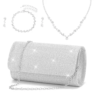 ZHITENG Clutch Silber Verstellbare Kette, Elegant Damen Clutches