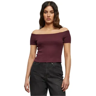 Urban Classics Damen Ladies Off Shoulder Rib Tee Top, Rot (Redwine 02243), Large (Herstellergröße: L) , Top