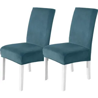 Stuhlhussen Samt 2er Set Pfau Blau Stretch Waschbar Kratzfest für Hochlehner & Schwingstuhl