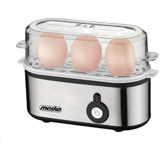 Mesko Mini Eierkocher 3 Eier Eierkocher, Schwarz, Silber, Transparent