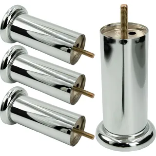 Set mit 4 eleganten Möbelbeinen aus Chrom, Höhe 13 cm, zylindrisches Design, ideal für Sofas, Kommoden und moderne Einrichtungen. - Silber