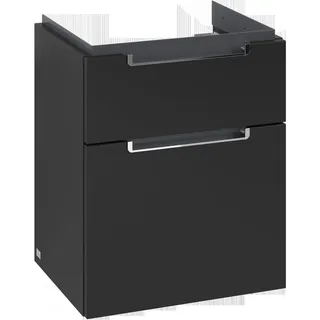 Villeroy & Boch Subway 2.0 Waschtischunterschrank, 2 Auszüge, Waschbecken mittig, 485x590x380mm, A90710VL, Farbe: Black Matt Lacquer, Griff: chrom glänzend