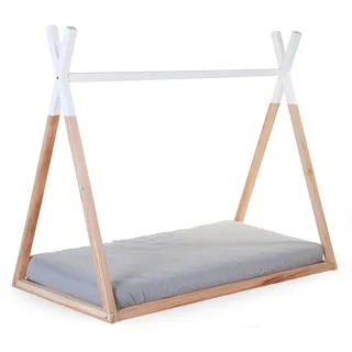 Childhome Kinderbett Tipi Hütte aus Buchenholz, robuste Struktur aus Holz; einfach zu montieren; Einzelbett; 70 x 140 cm; Farbe: Natur; Weiß