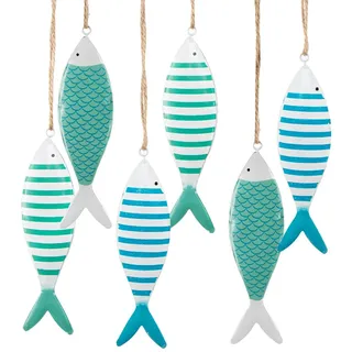 Maritime Fische zum Aufhängen, 6 Stück: Maritim-Deko aus Metall, Meeres-Dekoration Badezimmer & Wohnzimmer, Meer, Strand, Sommer, Bad Hängedeko, Maritimdeko Innen & Geschenke, Baddeko, 12 x 3,5 cm