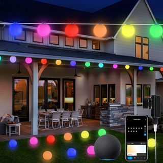 StarryEver LED Bunt Lichterkette Außen Strom, 7.2M Smart LED Wifi Outdoor Lichterkette mit 10er RGBICWW Glühbirnen, Funktioniert mit Alexa und Google Assistant, App Steuerung, Deko für Garten Balkon