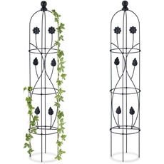 Bild von Rankhilfe Obelisk, 2er Set, HxD: 103x20 cm, Ranksäule Kletterpflanzen, Metall, freistehend, Rosenturm, schwarz
