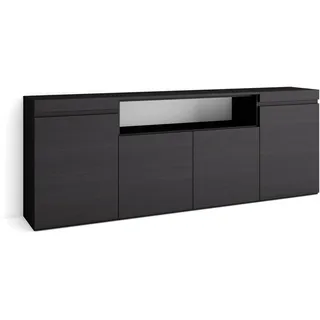 Skraut Home | Sideboard, Highboard | Kommode, Komodenschrank | 200x75x35cm | 4 Türen | Wohnzimmer, Küche | Moderner Stil | Schwarz
