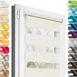 Estika Doppelrollo Klemmfix ohne Bohren - 50 cm x 120 cm - Cream - 27 Stofffarben, Tag und Nacht Duo Rollo, Rollos für Fenster ohne Bohren, Fenster Sichtschutz (50 cm Stoffbreite)