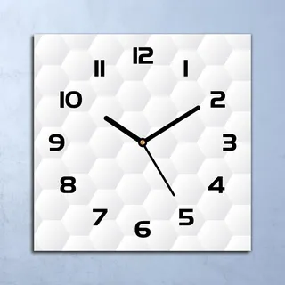 Wanduhr Echt-Glas-Küchenuhr Sechsecke weiß Quarz Lautlos 30x30 Deko Bilder - Weiß