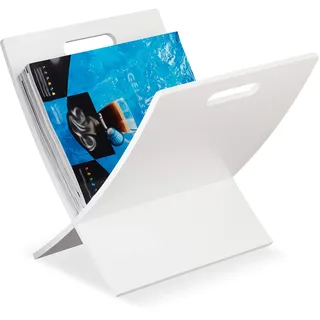 Relaxdays Zeitungsständer mit Tragegriff, Wohnzimmmer, modernes Design, Zeitschriftenständer Holz, 31 x 30 x 34 cm, weiß