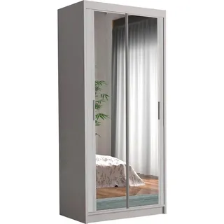 BETTSO Moderner Schiebeschrank mit Spiegel CHARLOTTE MINI 90 Weiß Weiß Glänz - Grau