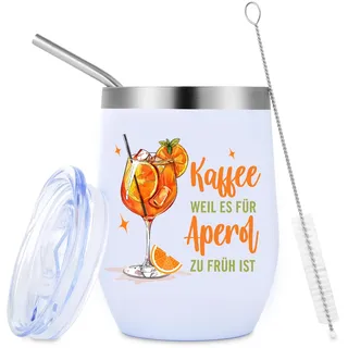 12 oz Aperol Edelstahl Weinglas,Doppelt isolierter Becher mit Deckel,Weinglas mit Strohhalm und Strohbürste,Partygeschenke für Damen,Reiseweinglas für Milch,Kaffee,Wein,Bier,Sekt und Cocktails