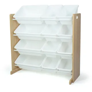 Humble Crew WO70526 Kinderregal - Spielzeugregal-Organizer aus Holz mit 12 Aufbewahrungsboxen, Naturfarben/Weiß