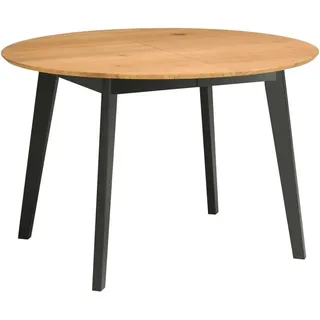 Mid.you Esstisch , Schwarz, Eichefarben , Holz, Holzwerkstoff , Eiche, Kautschukholz , furniert, vollmassiv , rund , würfelförmig , 120x74x120-200 cm , ausziehbar , Holzmöbel, Holztische, Esstische Holz, Esstische furniert