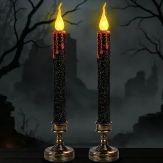 LQTSLFM 2 Stück Halloween LED Kerzen 24.5cm LED Kerze Halloween Candle Batteriebetrieben Blutkerzen Deko Stabkerzen Schwarz für Partys, Geschenk, Hausdekoration