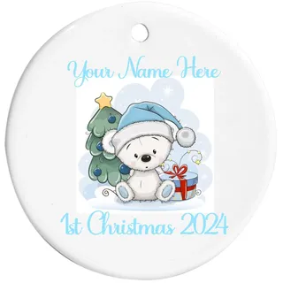 Einzigartig Personalisiert Runde Keramik Ornament, Babys 1st Weihnachten 2024