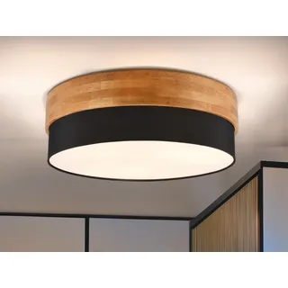 Deckenleuchte skandinavisch mit Holz & Stoffschirm Schwarz Ø 50cm inkl. E27 LEDs - Schwarz