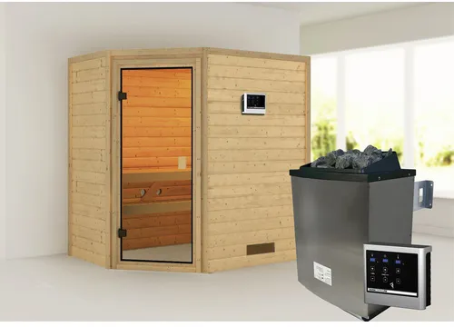 Bild von KARIBU Sauna Svea inkl. 9 kW Saunaofen mit externer Steuerung, für 3 Personen - beige