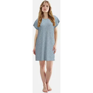 Nachthemd TOM TAILOR, Damen, Gr. 38, N-Gr, blau (blau, mittel, allover), Single Jersey, Obermaterial: 95% Baumwolle, 5% Elasthan, bequem knielang, Rundhals, gerader Abschluss, Kleider Nachthemd, mit Motiv, knielang, Kurzarm, Rundhalsausschnitt, Baumwollmix
