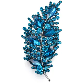 EVER FAITH Gala Runde Brosche aus österreichischem Kristall Vintage inspirierte Blatt Marquise für Damen Blau Antik Silber-Tone
