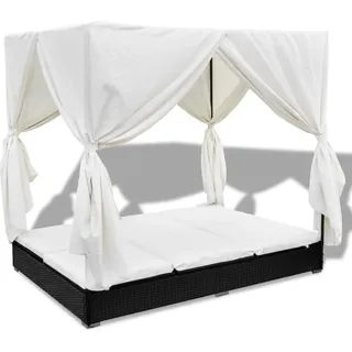 vidaXL Outdoor-Loungebett mit Vorhang Poly Rattan Schwarz - Schwarz