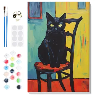 Lxmsja Malen Nach Zahlen Erwachsene Kinder mit Rahmen, Malen Nach Zahlen Katze, Diy Set Erwachsene mit Pinseln und Acrylfarben Handgemalt Ölgemälde Leinwand für Home Décor, 20x30cm