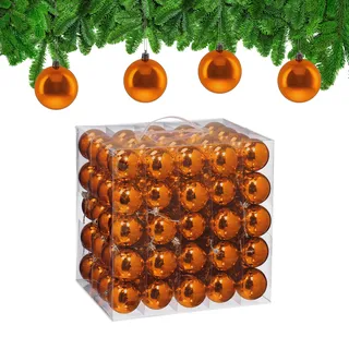 Relaxdays Weihnachtskugeln 100er Set, Weihnachtsdeko, glänzend, orange | Christbaumkugel, Tannenbaumschmuck in ∅ 6 cm