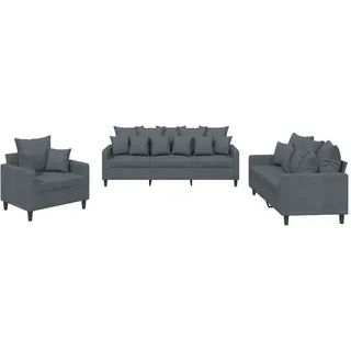 vidaXL 3-tlg. Sofagarnitur mit Kissen Dunkelgrau Samt