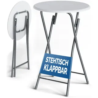 CASARIA Stehtisch Weiß Holzdekor Ø60cm Klappbar