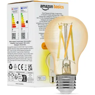 Amazon Basics Smarte LED-Glühbirne A60 1er-Pack 2,4 GHz E Energieeffizienzklasse
