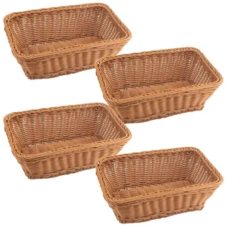 FAAING 4er Set Brotkorb Geflochten 30 x 20 x 10 cm, Weidenkorb aus Polypropylen, Geschenkkorb Obstkorb Geflochten, Brotkörbchen Leer groß, Lebensmittelkorb zum Servieren