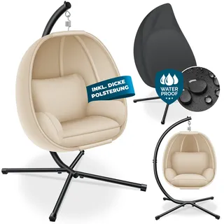 Kesser KESSER® Luxe Hängesessel mit Gestell + weicher Sitzkissen, Seitenpolsterung, Sitz- und Rückenkissen Hängekorb Indoor & Outdoor, Garten Schaukel Korb Hängestuhl Stabiler Standfuß, max. 150 kg