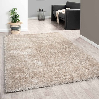 VIMODA Hochflor Teppich Wohnzimmer Shaggy Super Weich Soft Pastellfarben Einfarbig, Farbe:Beige, Maße:80x150 cm