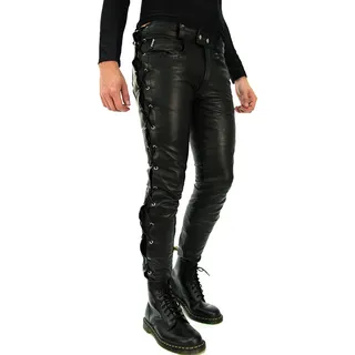 Bockle® 1991 Schnürlederhose Lederhose mit Schnürung Lederjeans Biker Motorrad Bekleidung Leder Jean, W31/L32 - Schwarz