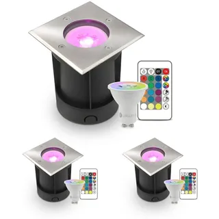 Longlife LED LED Bodeneinbaustrahler eckig Edelstahl 230V IP67 - Leuchtmittel: GU10 5W RGB+CC...