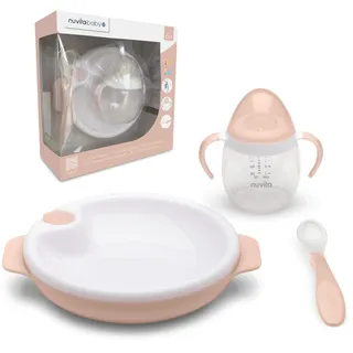 Nuvita 1491 Babynahrungs-Set – Entwöhnungsset mit Thermo-Teller, Silikonlöffel und auslaufsicherer Tasse – BPA-frei, rutschfest, ideal ab 6 Monaten – English Rose