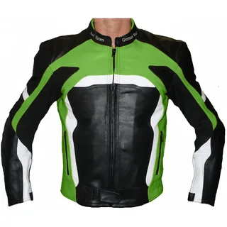 German Wear Herren Motorradjacke Lederjacke mit Protektoren, Frabe:Grün;Größe:M