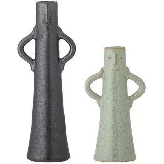 Bloomingville Rhett Vase, Grün, Steingut, L5,5xH14,5xB8/L8xH21xB6 cm, 2er Set