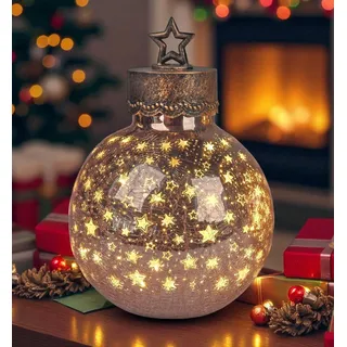 LED Deko-Kugel 30 cm Sterne Rose-Gold Glaskugel Timer 6h/18h beleuchtet - Batteriebetrieben - Rosa