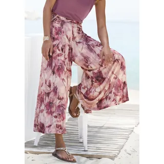 Hosenrock LASCANA "mit extra weitem Bein", Damen, Gr. 34, blau (rosé, bordeaux bedruckt), Jersey, Obermaterial: 100% Viskose, bedruckt, figurumspielend 7/8-Länge, Röcke Hosenrock, mit Blumenprint, Culotte, 7/8-Länge, leichte Sommerhose, Topseller