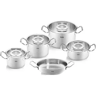 Fissler Original-Profi Collection / Edelstahl-Kochtopfset, 5-teilig, Töpfe mit Glas-Deckel (3 Kochtöpfe,1 Bratentopf 1 Servierpfanne) - Induktion - Silber