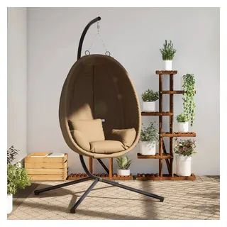 vidaXL Hängesessel Ei-Design mit Ständer Taupe Stoff und Stahl