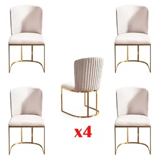 Stuhl 4x Stühle Gruppe Set Wohn Esszimmer Garnitur Stil Textil Moderne Möbel - Weiß